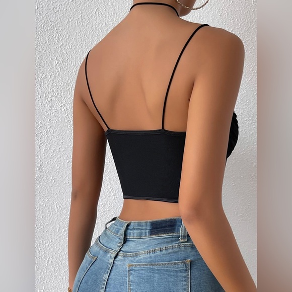 Shein Asymmetrical Hem Bustier Cami Top NWOT Size Medium Black - Picture 3 of 8
